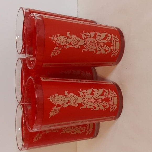 VINTAGE 60's Culver "Thai Goddess" Red And Gold Glasses/Tumblers Set of 5 - Picture 1 of 14